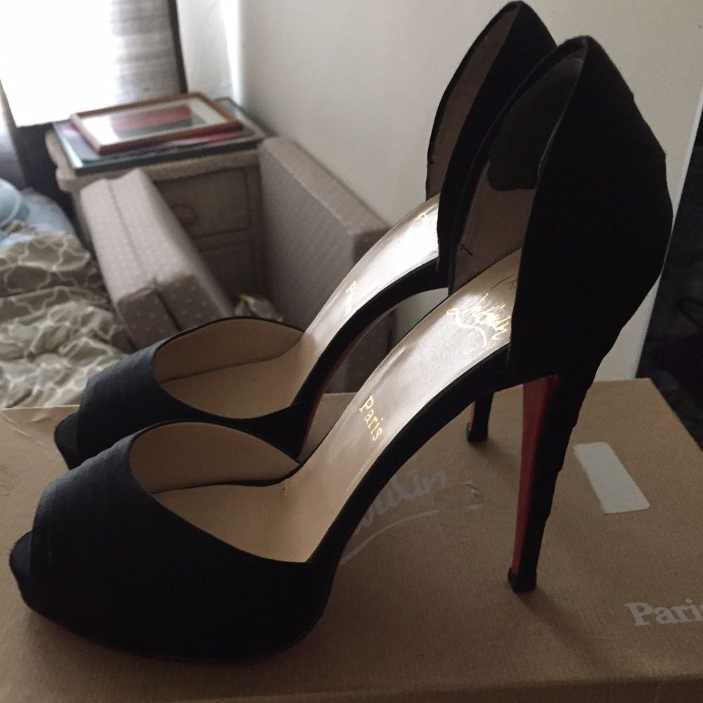 Louboutin satin crepe peep toe heels